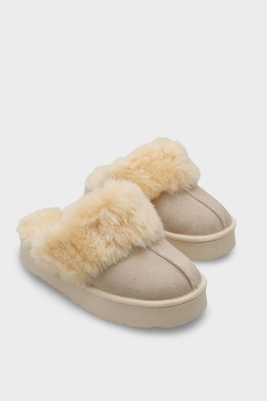 Capone Furry Closed Toe Women Sued Beige Slippers image 4