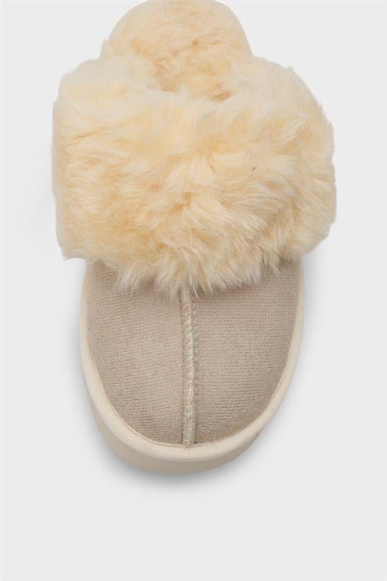 Capone Furry Closed Toe Women Sued Beige Slippers image 5