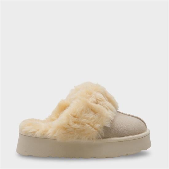 Capone Furry Closed Toe Women Sued Beige Slippers image 3