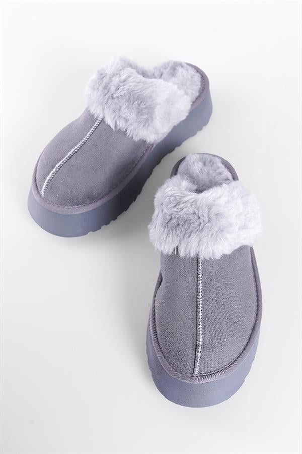 Capone Furry Closed Toe Women Sued Grey Slippers image 5