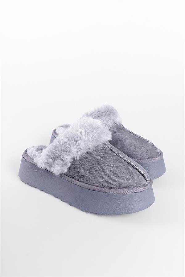 Capone Furry Closed Toe Women Sued Grey Slippers image 2