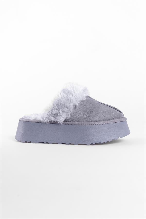 Capone Furry Closed Toe Women Sued Grey Slippers image 3