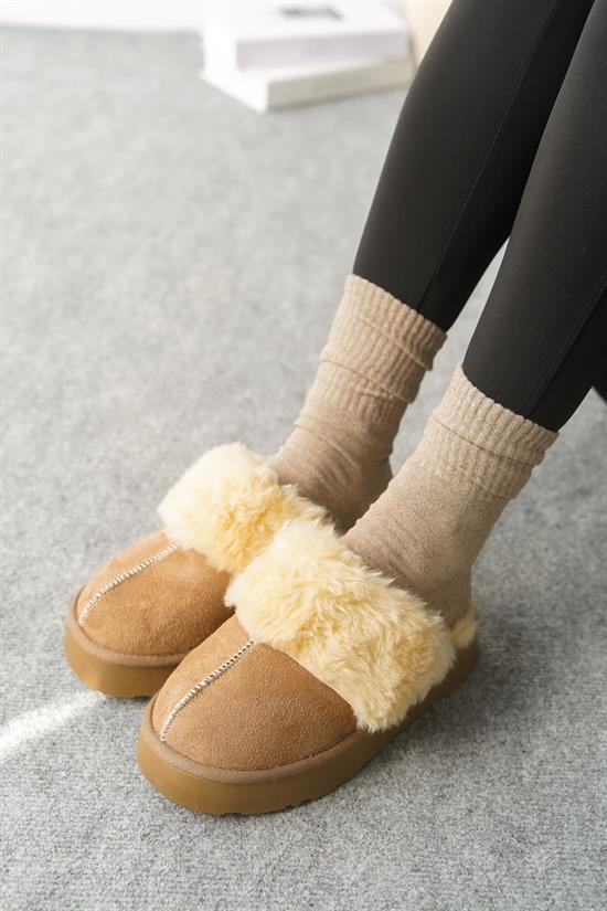 Capone Furry Closed Toe Women Sued Tan Slippers image 3