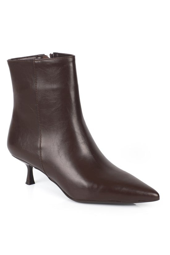 Capone Gabriella Pointed Toe Side Zip Slim Heel Casual Women Brown Ankle Boot
