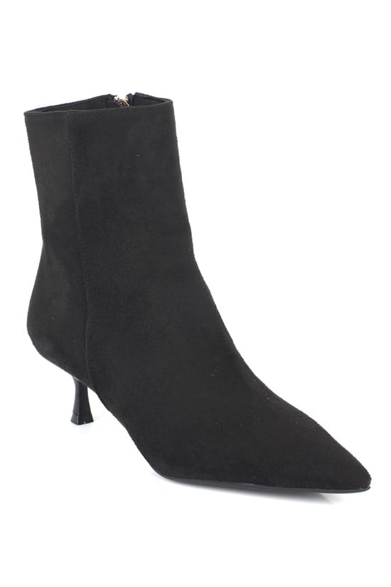 Capone Gabriella Pointed Toe Side Zip Slim Heel Casual Women Sued Black Ankle Boot