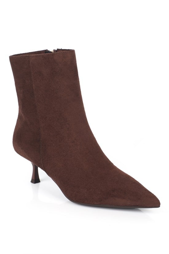 Capone Gabriella Pointed Toe Side Zip Slim Heel Casual Women Sued Brown Ankle Boot