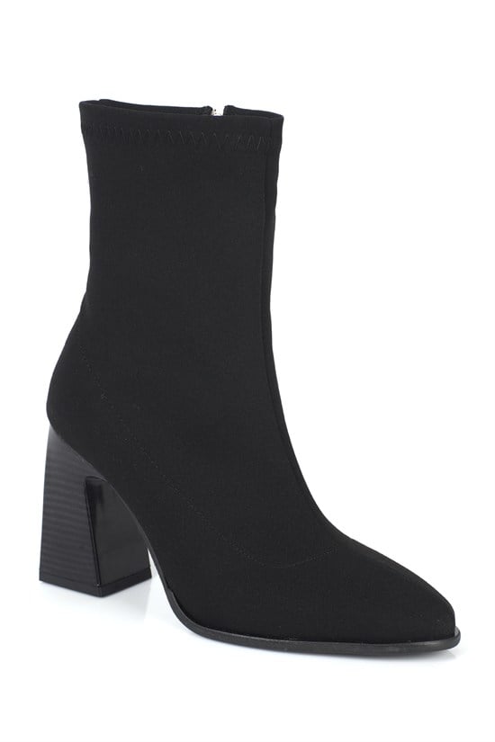 Capone Gennifer Stretch Side Zip Pointed Toe Heeled Women Nubuck Black Ankle Boot
