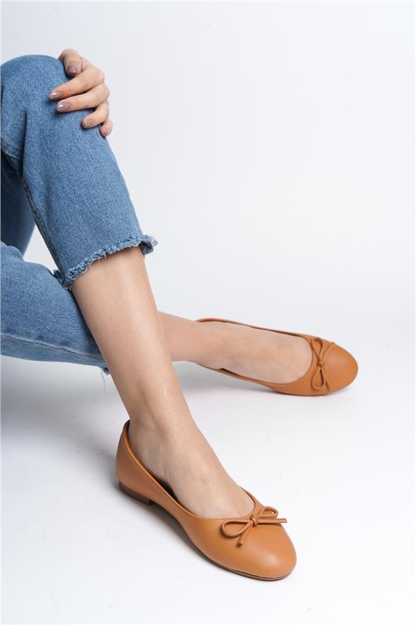 Capone Bloom Genuine Leather Bow Detail Round Toe Women Honey Ballerinas image 2