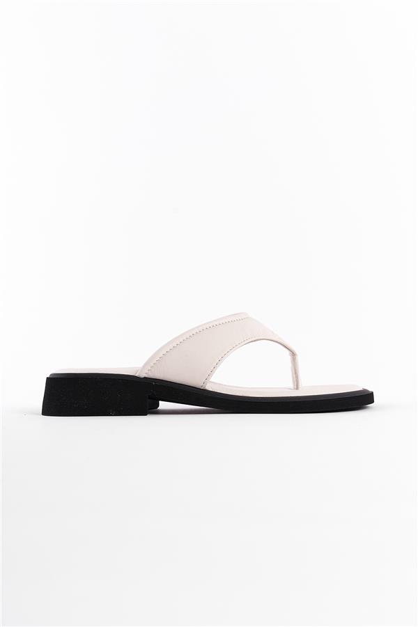 Capone Genuine Leather Comfort Short Heeled Women White Thong Sandals image 2