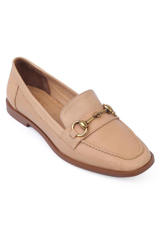 Capone Genuine Leather Metal Buckled Women Nude Loafers