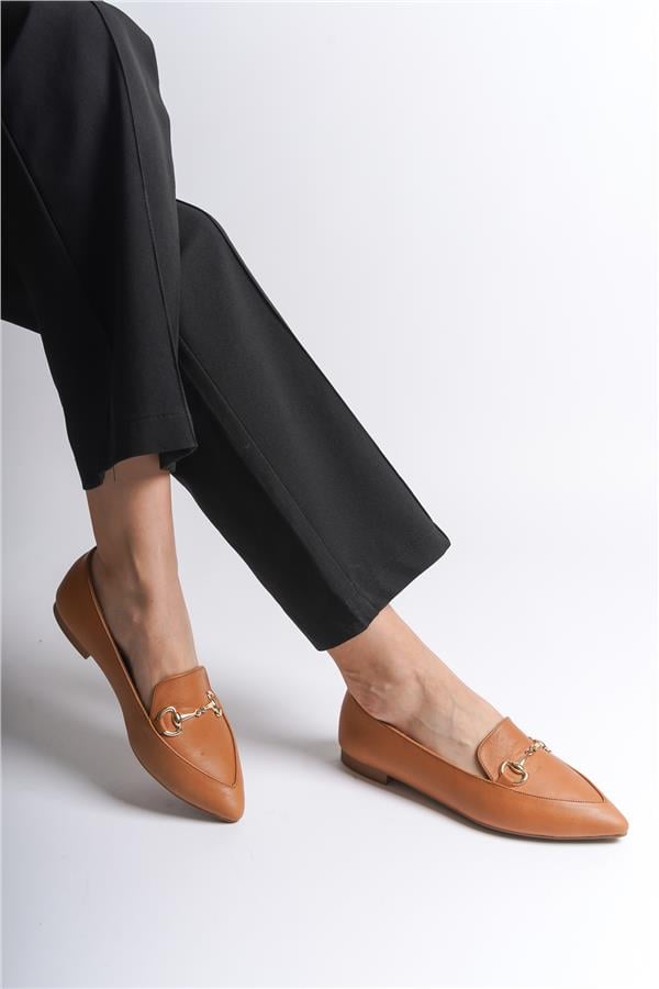 Capone Bluby Genuine Leather Pointed Toe Buckle Women Tan Ballerinas image 5