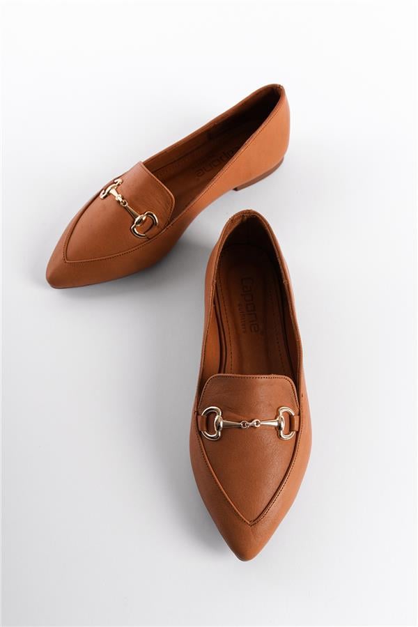 Capone Bluby Genuine Leather Pointed Toe Buckle Women Tan Ballerinas image 4