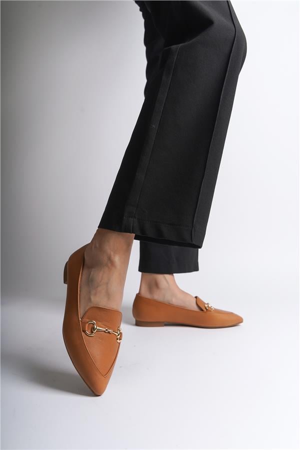 Capone Bluby Genuine Leather Pointed Toe Buckle Women Tan Ballerinas image 6