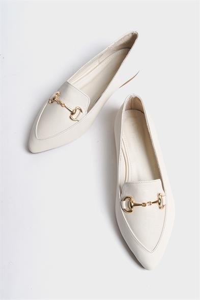 Capone Bluby Genuine Leather Pointed Toe Buckle Women White Ballerinas image 3