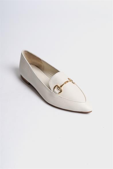 Capone Bluby Genuine Leather Pointed Toe Buckle Women White Ballerinas image 4