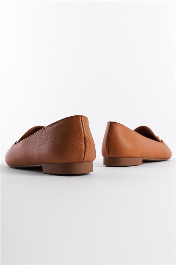 Capone Bluby Genuine Leather Pointed Toe Buckle Women Tan Ballerinas image 3
