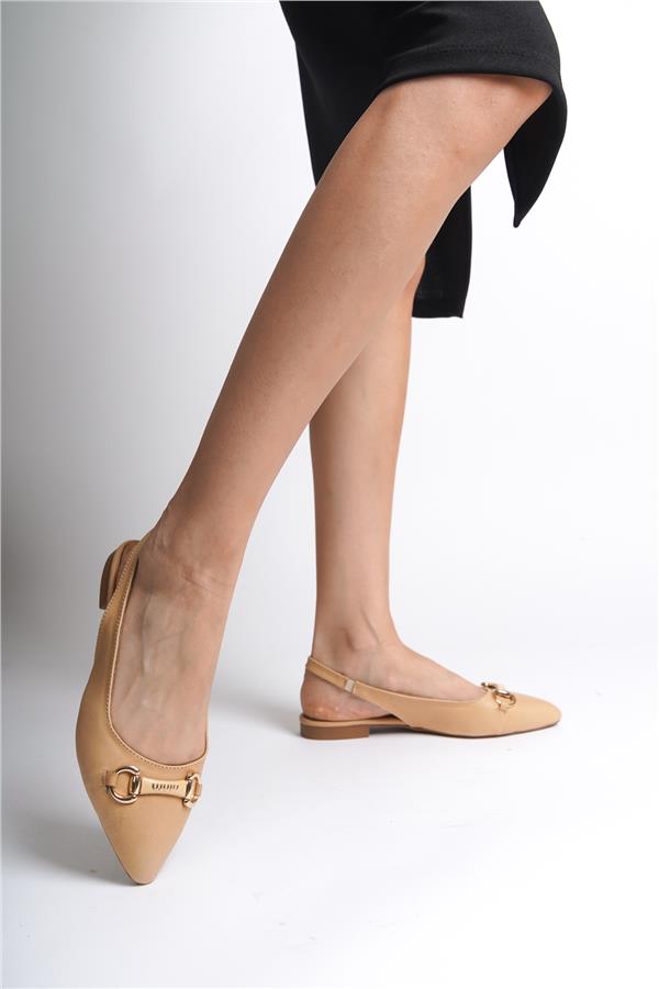 Capone Bobby Genuine Leather Pointed Toe Open Back Buckle Women Nude Ballerinas image 5