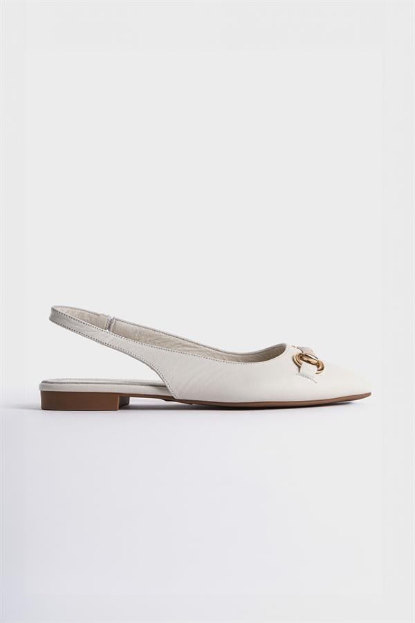 Capone Bobby Genuine Leather Pointed Toe Open Back Buckle Women White Ballerinas