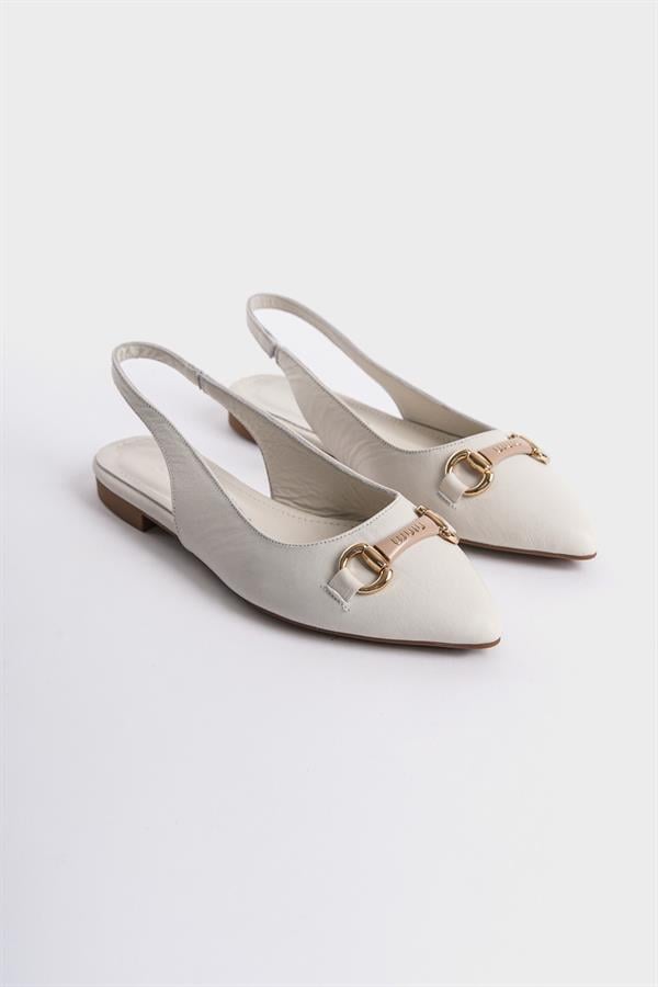 Capone Bobby Genuine Leather Pointed Toe Open Back Buckle Women White Ballerinas image 4