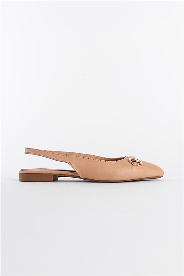 Capone Bobby Genuine Leather Pointed Toe Open Back Buckle Women Nude Ballerinas image 2