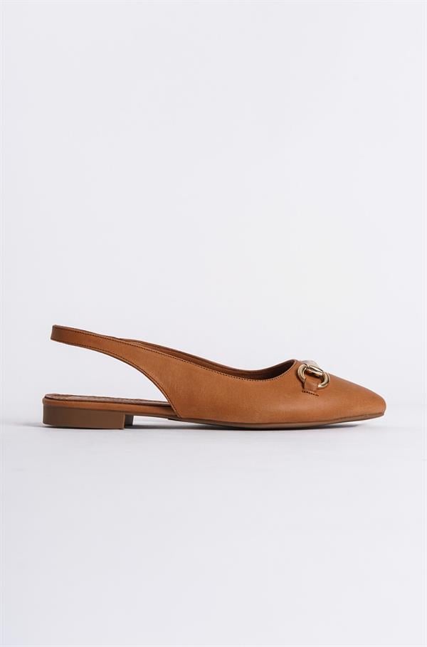 Capone Bobby Genuine Leather Pointed Toe Open Back Buckle Women Tan Ballerinas image 1