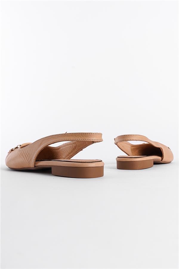 Capone Bobby Genuine Leather Pointed Toe Open Back Buckle Women Nude Ballerinas image 3