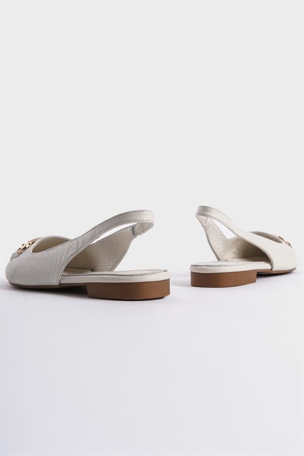 Capone Bobby Genuine Leather Pointed Toe Open Back Buckle Women White Ballerinas image 3