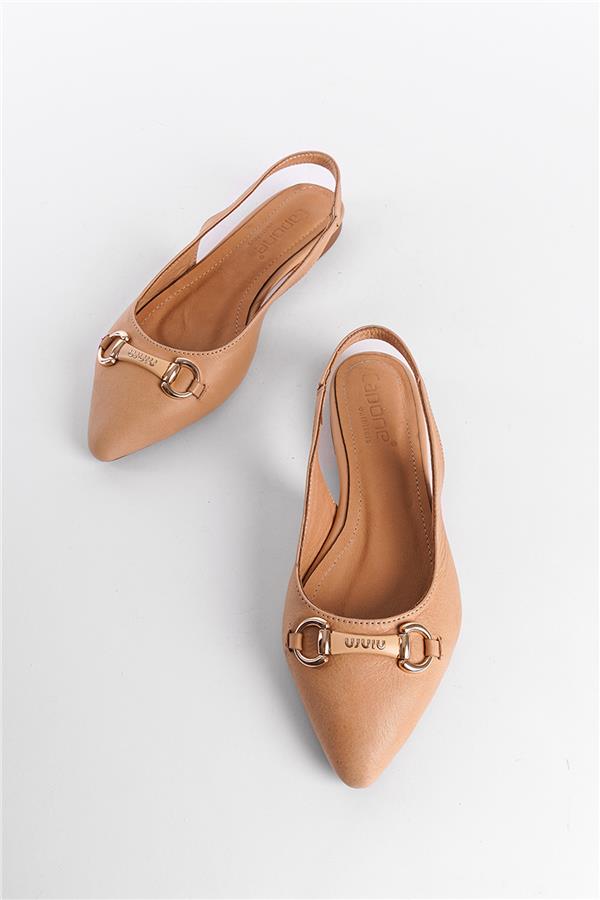 Capone Bobby Genuine Leather Pointed Toe Open Back Buckle Women Nude Ballerinas image 4