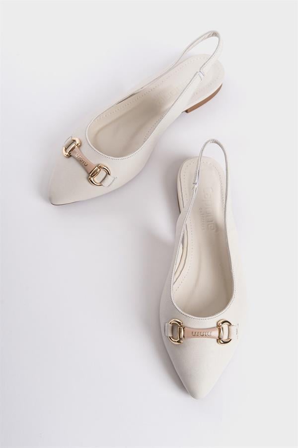 Capone Bobby Genuine Leather Pointed Toe Open Back Buckle Women White Ballerinas image 2
