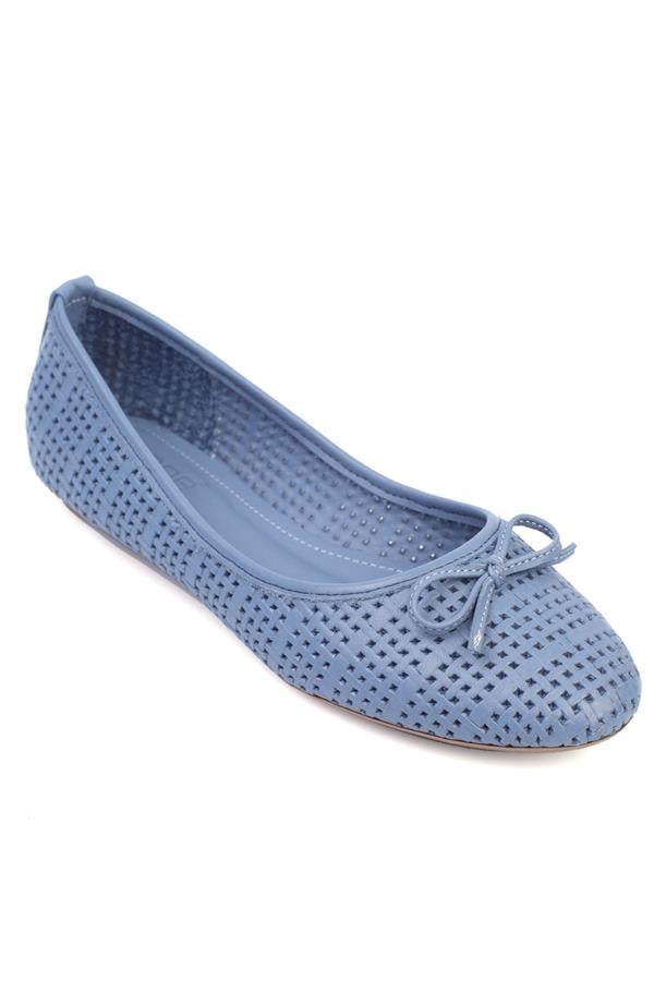 Capone Ava Genuine Leather Raffia Printed Women Denim Blue Ballerinas image 1