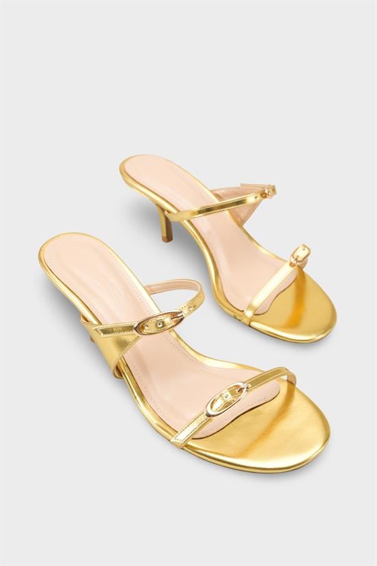 Capone Gerda Toe Double Buckle Mid Heel Elegant Women Gold Sandal image 3