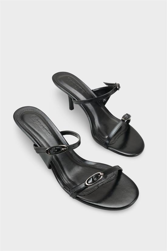 Capone Gerda Toe Double Buckle Mid Heel Elegant Women Metallic Black Sandal image 3
