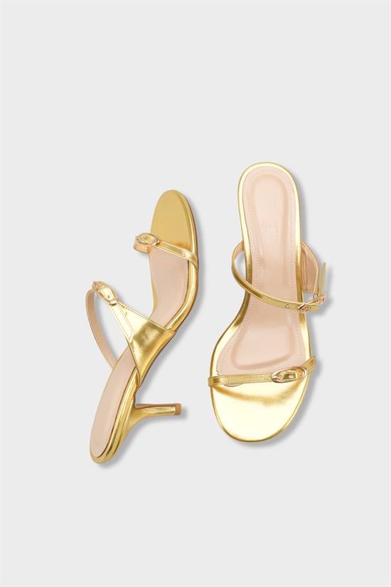 Capone Gerda Toe Double Buckle Mid Heel Elegant Women Gold Sandal image 6