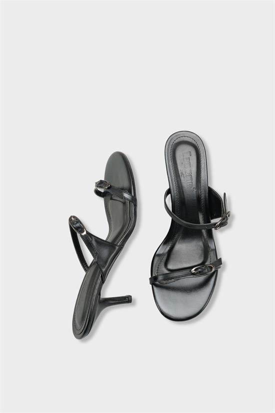 Capone Gerda Toe Double Buckle Mid Heel Elegant Women Metallic Black Sandal image 6