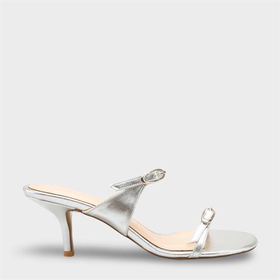 Capone Gerda Toe Double Buckle Mid Heel Elegant Women Metallic Silver Sandal image 2