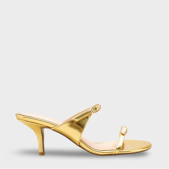 Capone Gerda Toe Double Buckle Mid Heel Elegant Women Gold Sandal image 2