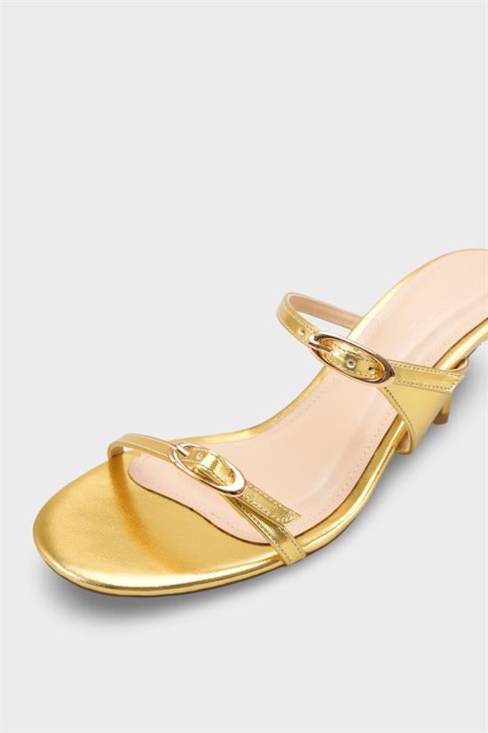 Capone Gerda Toe Double Buckle Mid Heel Elegant Women Gold Sandal image 4