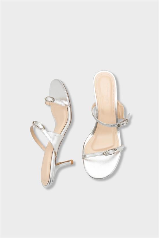 Capone Gerda Toe Double Buckle Mid Heel Elegant Women Metallic Silver Sandal image 6