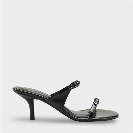 Capone Gerda Toe Double Buckle Mid Heel Elegant Women Metallic Black Sandal image 2