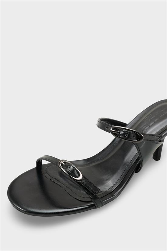 Capone Gerda Toe Double Buckle Mid Heel Elegant Women Metallic Black Sandal image 4