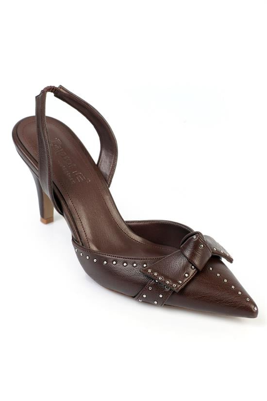 Capone Gisela Mid Heel Metal Studded Bow Detail Open Back Women  Shoe