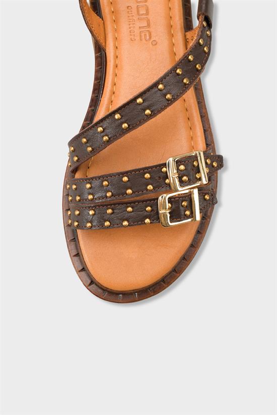 Capone Griselda Genuine Leather Metal Studded Band Flat Heel Women Brown Sandal image 4
