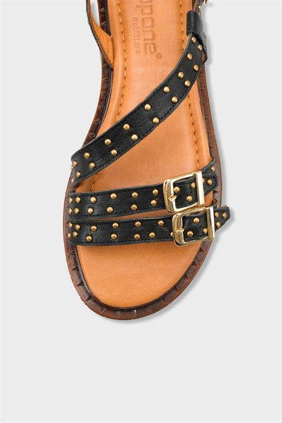 Capone Griselda Genuine Leather Metal Studded Band Flat Heel Women Black Sandal image 4