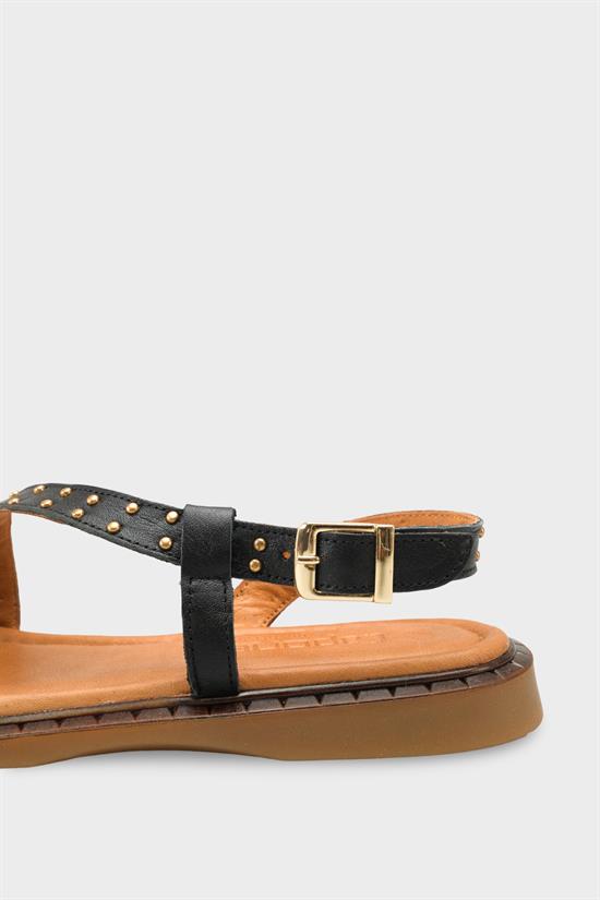 Capone Griselda Genuine Leather Metal Studded Band Flat Heel Women Black Sandal image 6
