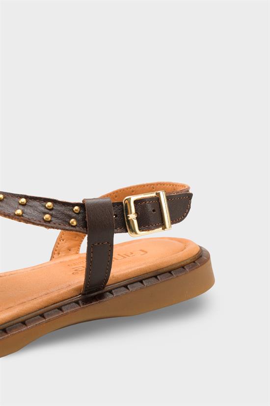 Capone Griselda Genuine Leather Metal Studded Band Flat Heel Women Brown Sandal image 5
