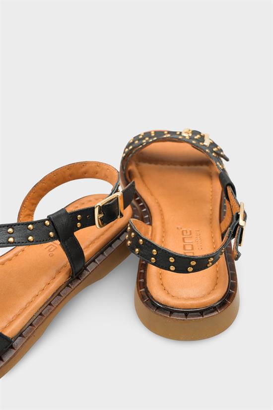 Capone Griselda Genuine Leather Metal Studded Band Flat Heel Women Black Sandal image 5