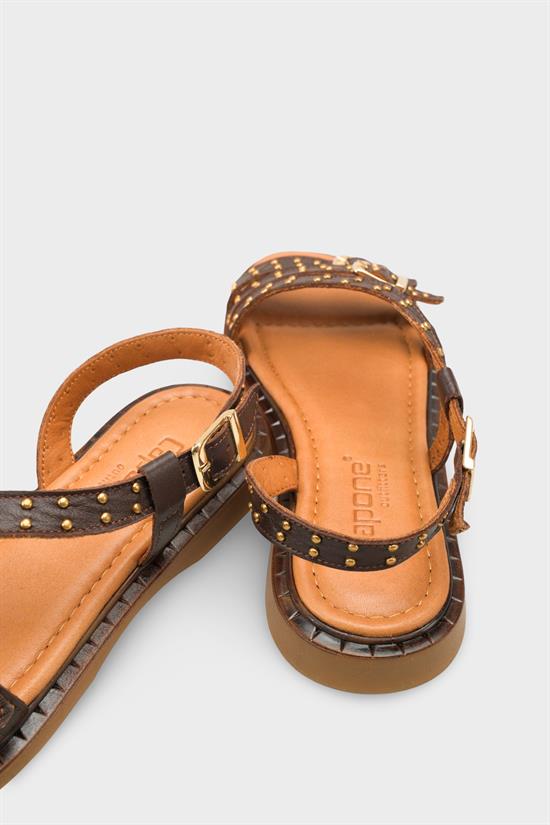 Capone Griselda Genuine Leather Metal Studded Band Flat Heel Women Brown Sandal image 6