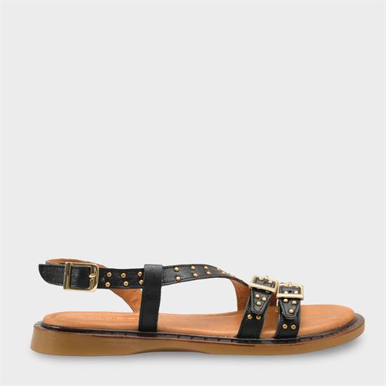 Capone Griselda Genuine Leather Metal Studded Band Flat Heel Women Black Sandal image 2