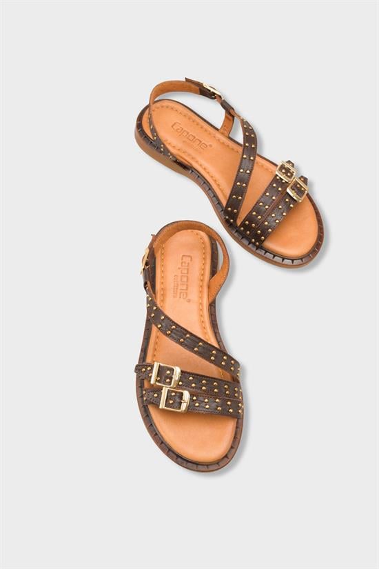 Capone Griselda Genuine Leather Metal Studded Band Flat Heel Women Brown Sandal image 6