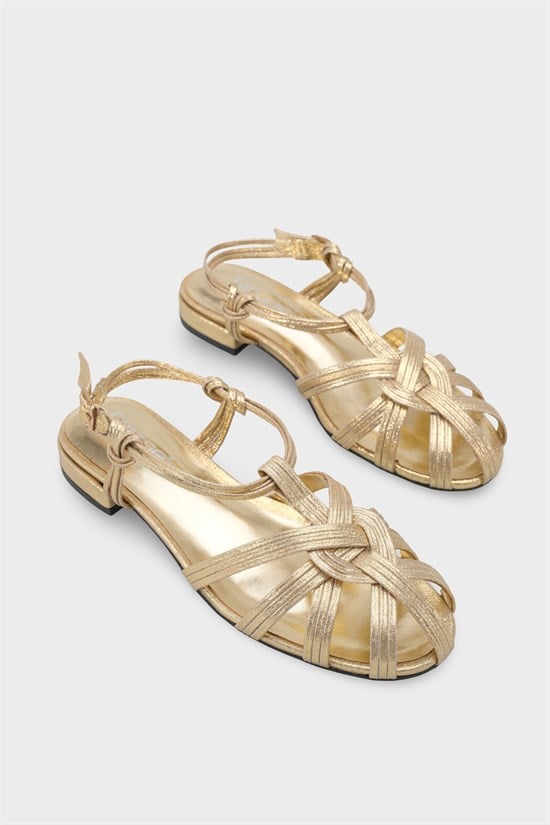 Capone Gwynne Gladiator Low Heel Women Gold Ballet Flat image 3